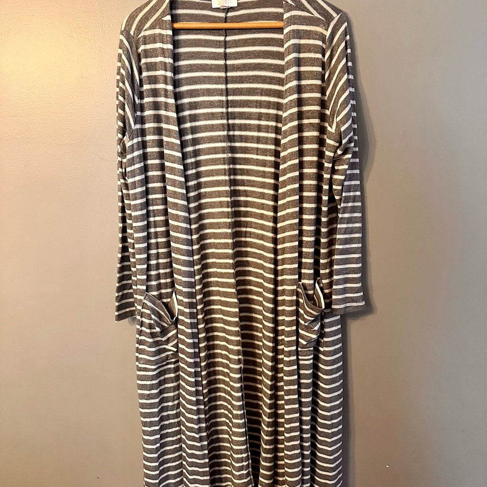LuLaRoe Gray and White Striped Cardigan